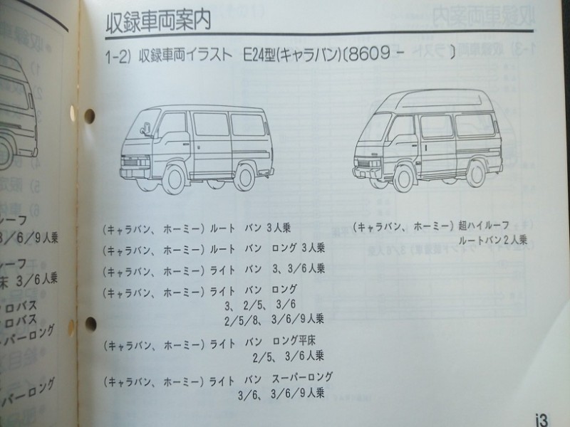 キャラバン ホーミー E24型 主要整備部品カタログ 1990年12月発行 Vivio 旧車等の自動車部品専門オンラインショップ 中込パーツ